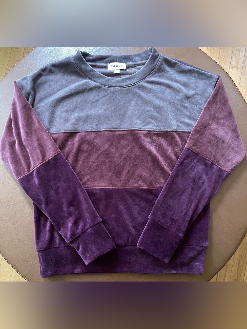 Evereve Colorblock Velvet Crewneck in Purple and Gray